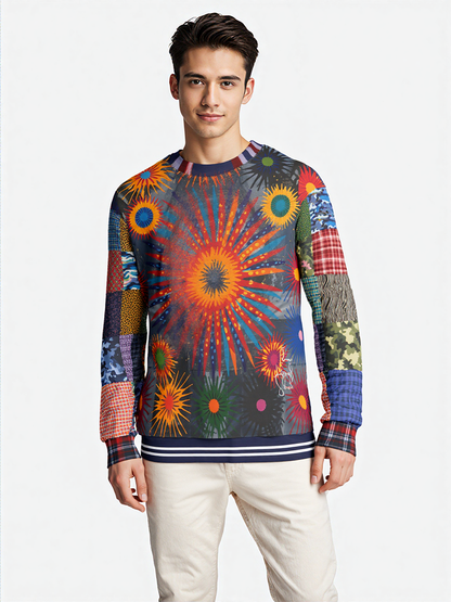 Hippie Sunburst in Denim Patchwork Unisex Sweatshirt (Gold Label)
