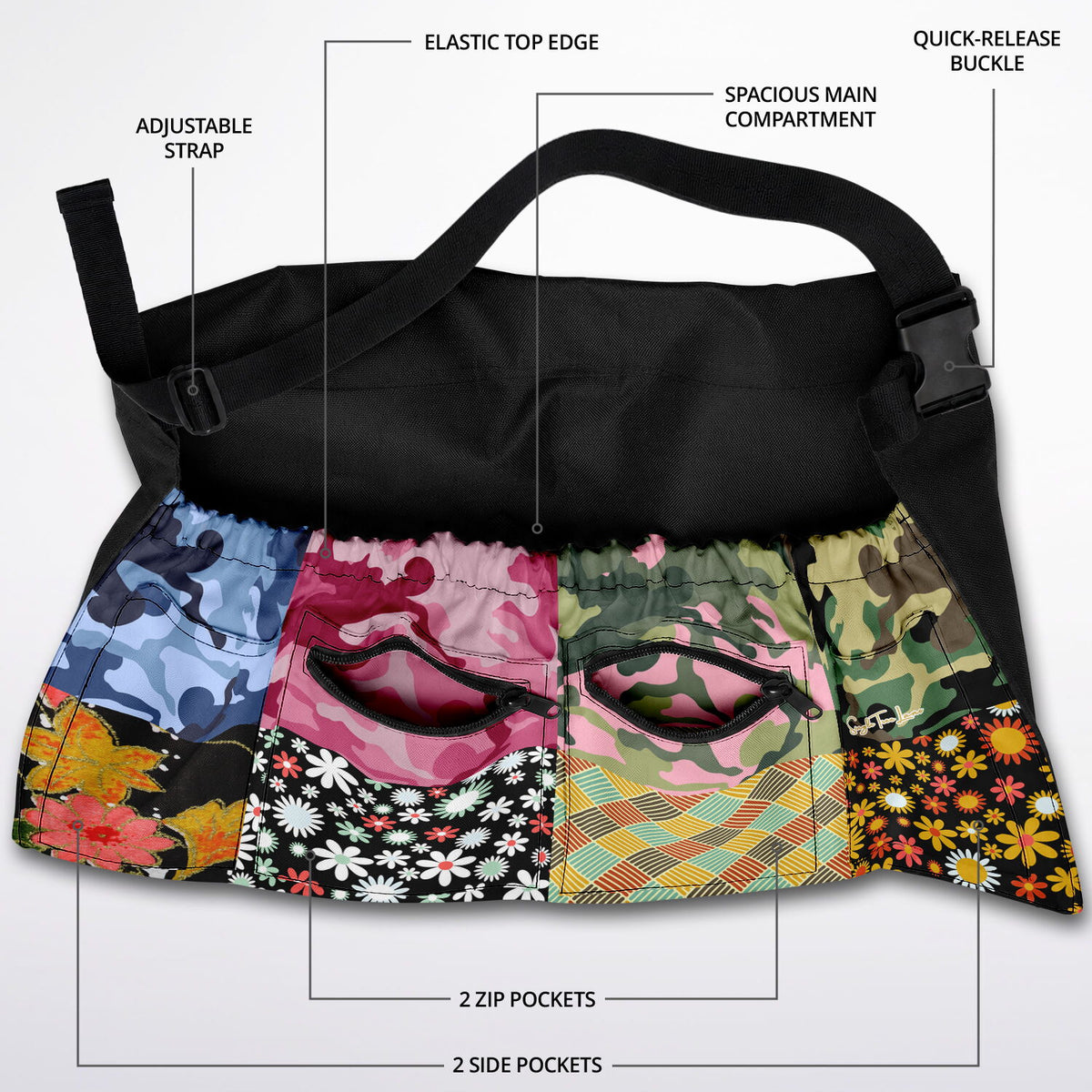 Hippie Woodstock Camo &amp; Floral Patchwork Garden Harvest Bag