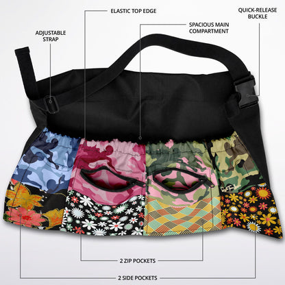 Hippie Woodstock Camo &amp; Floral Patchwork Garden Harvest Bag