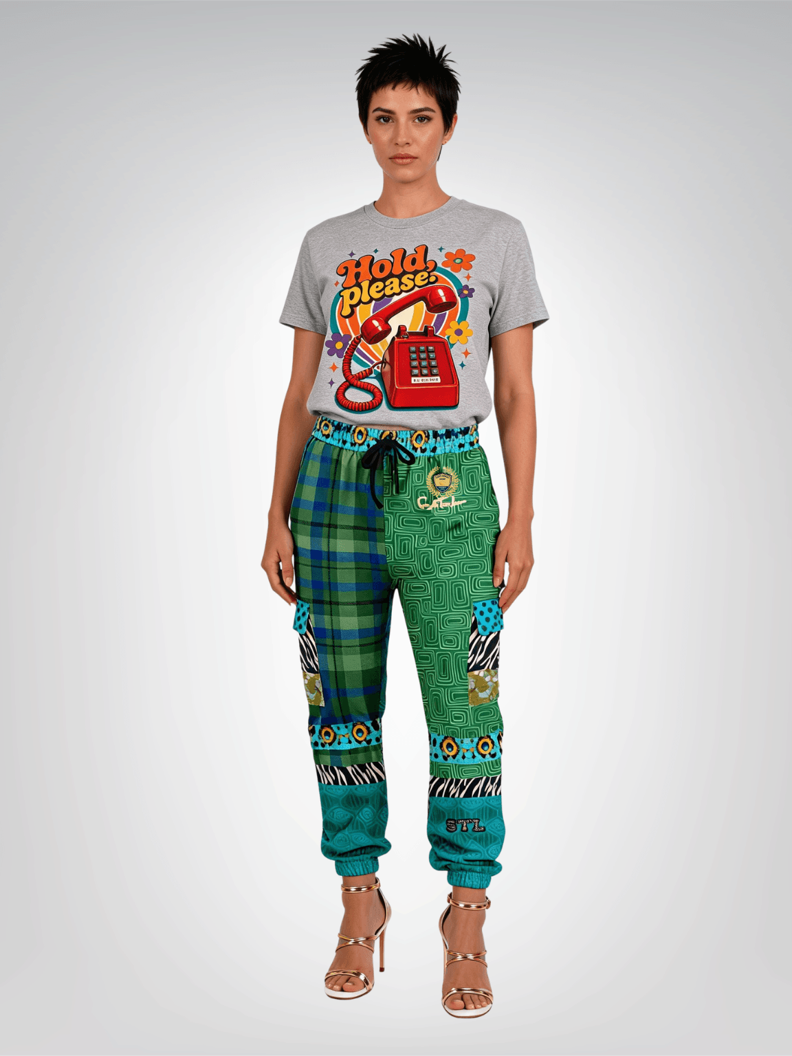 Electric Garden Maze Geometric Plaid Eco-Poly Cargo Joggers