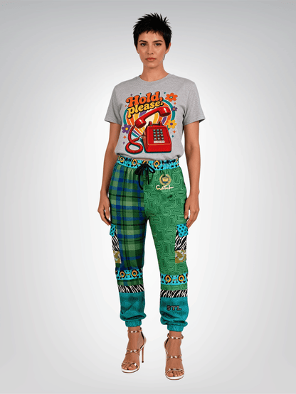 Electric Garden Maze Geometric Plaid Eco-Poly Cargo Joggers