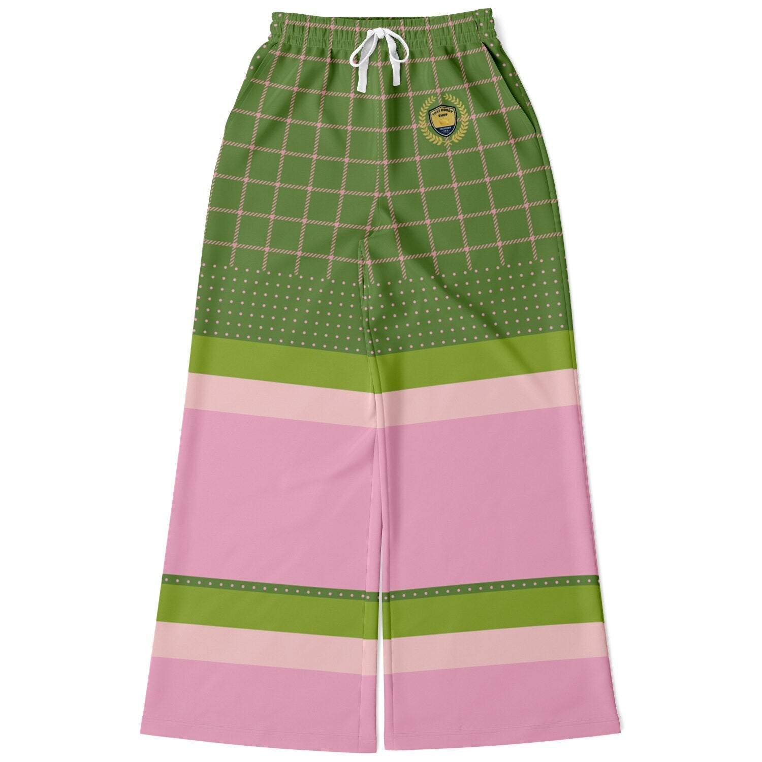 Hopscotch in Green and Pink Windowpane Eco-Poly Wide Leg Pants