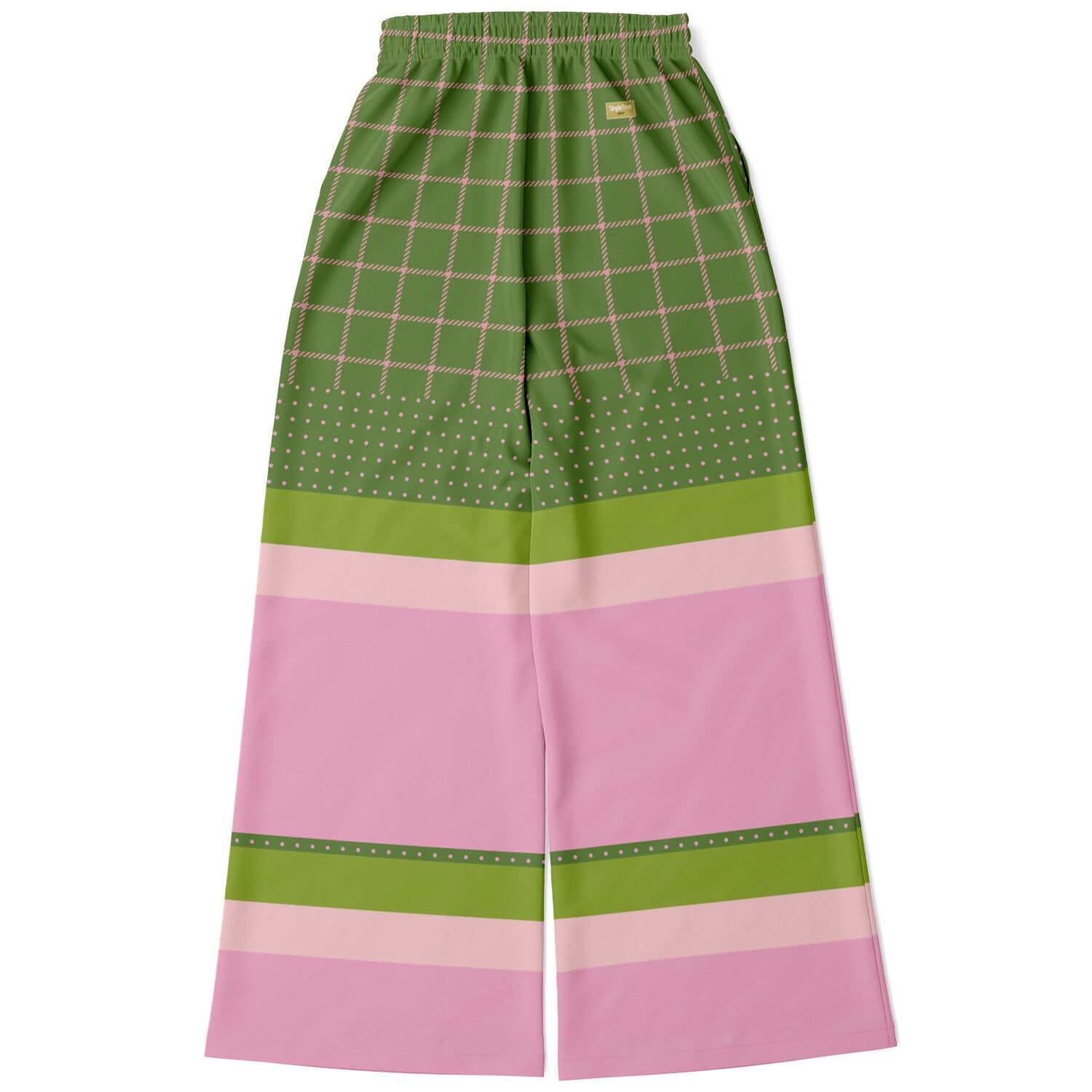 Hopscotch in Green and Pink Windowpane Eco-Poly Wide Leg Pants
