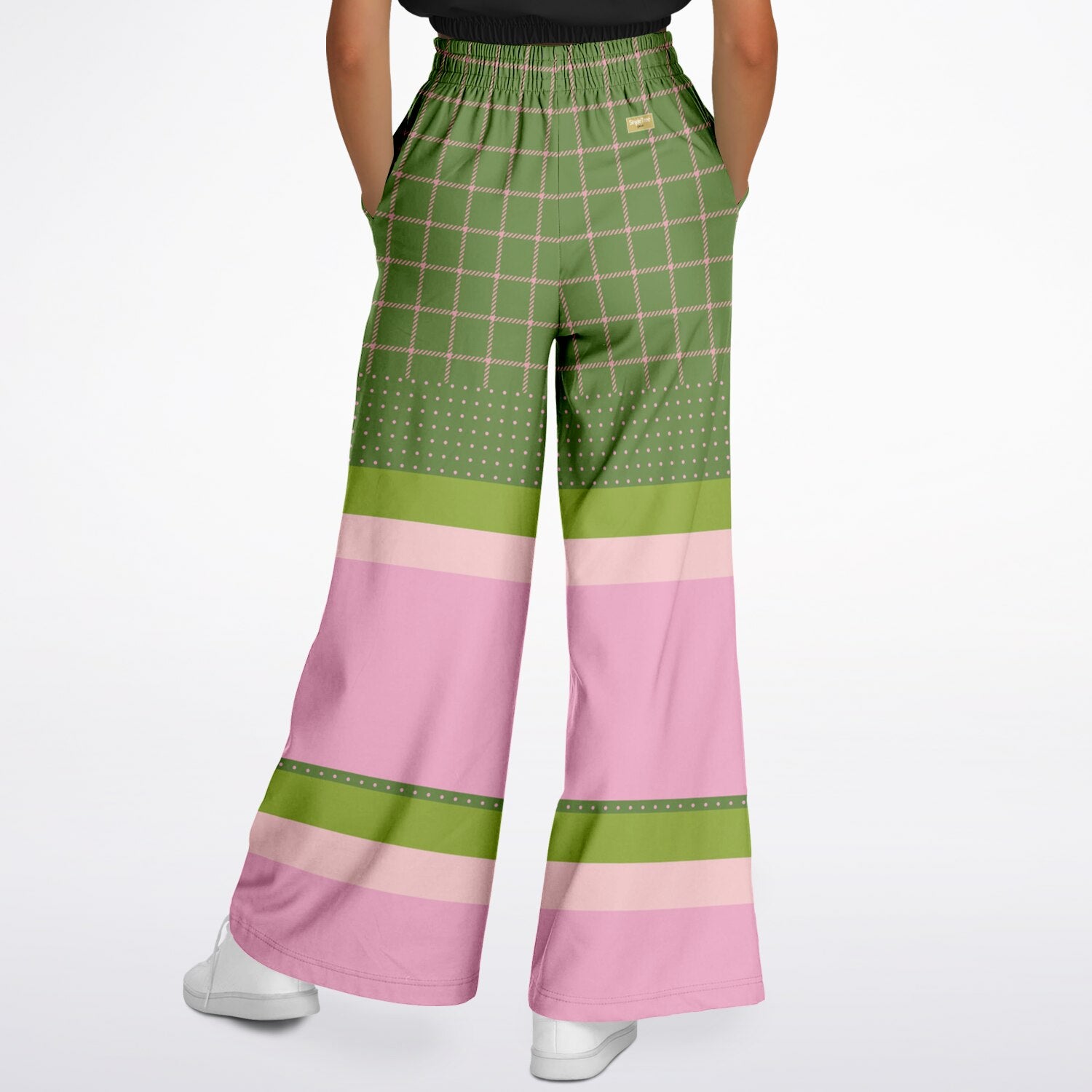 Hopscotch in Green and Pink Windowpane Eco-Poly Wide Leg Pants