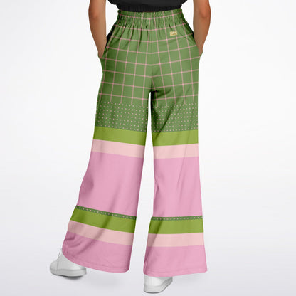 Hopscotch in Green and Pink Windowpane Eco-Poly Wide Leg Pants