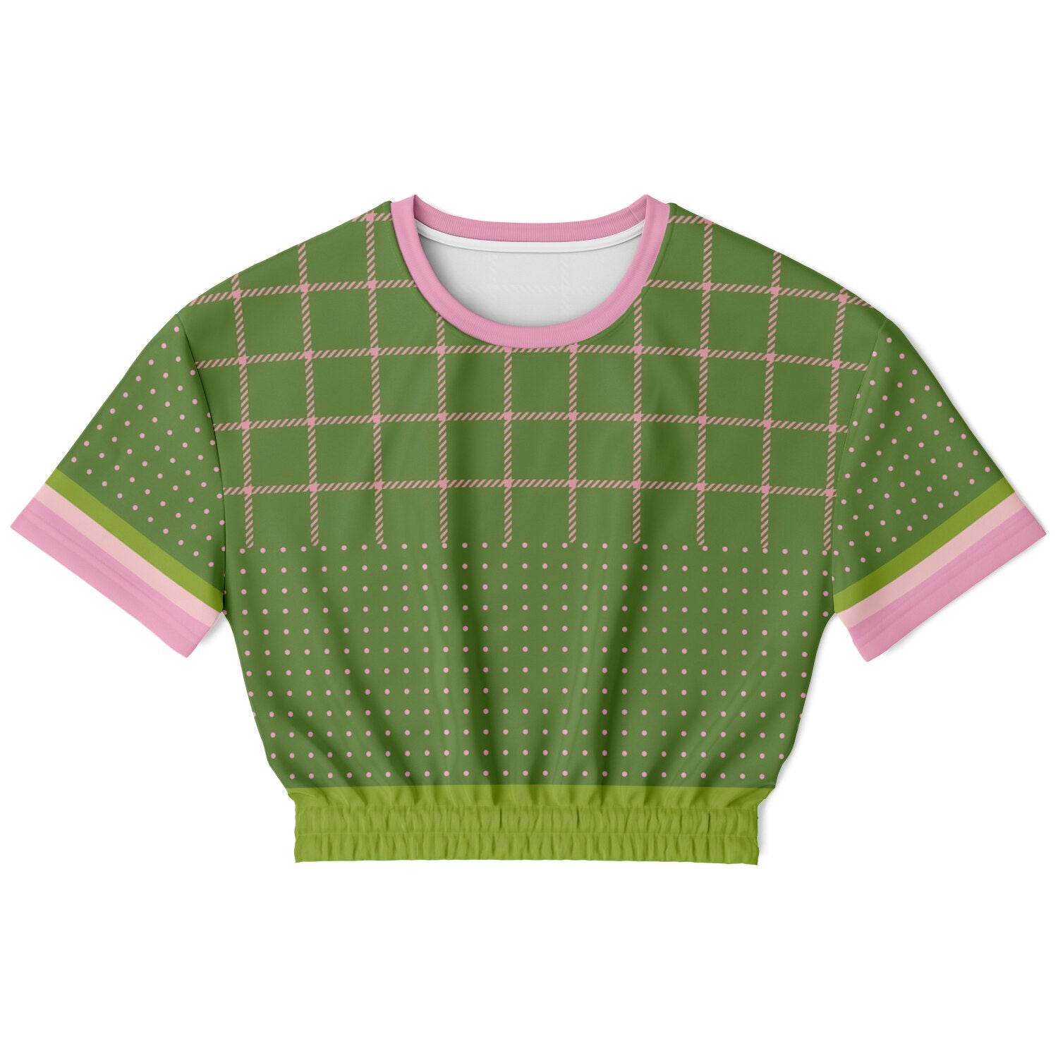 Hopscotch in Green Windowpane Eco-Poly Short Sleeve Cropped Pullover