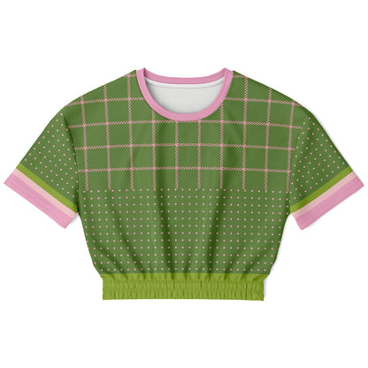Hopscotch in Green Windowpane Eco-Poly Short Sleeve Cropped Pullover