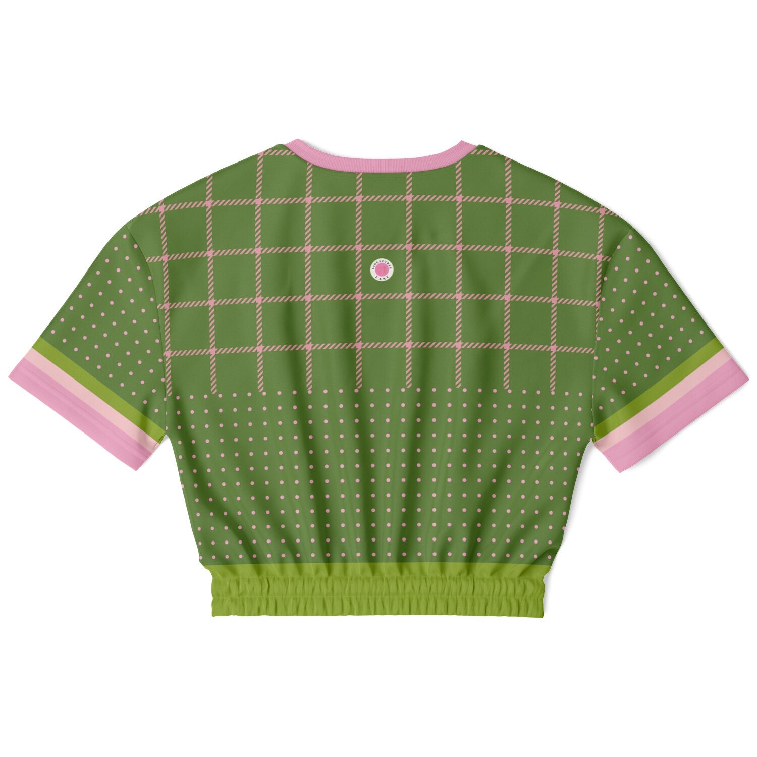 Hopscotch in Green Windowpane Eco-Poly Short Sleeve Cropped Pullover
