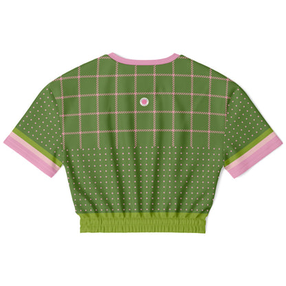 Hopscotch in Green Windowpane Eco-Poly Short Sleeve Cropped Pullover