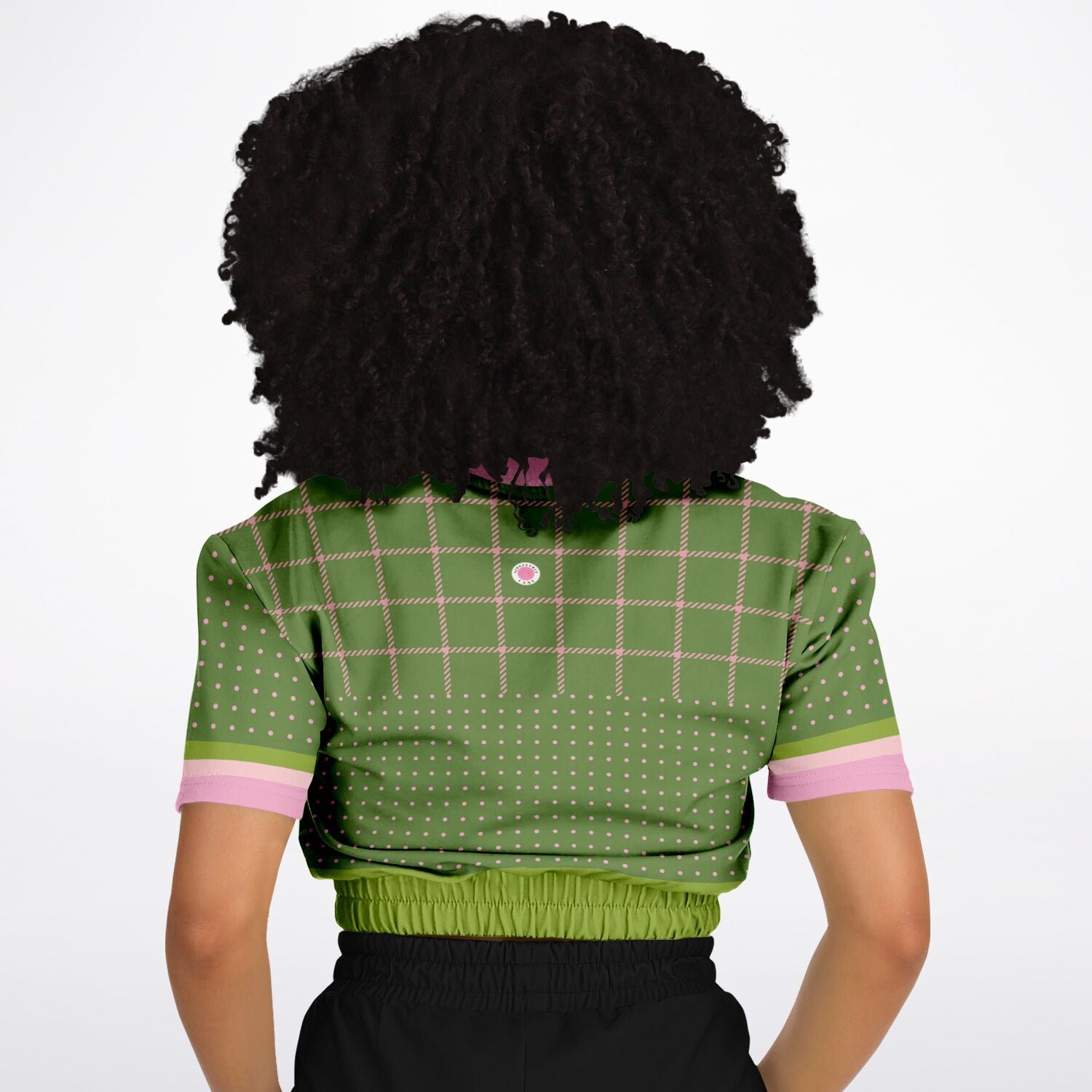 Hopscotch in Green Windowpane Eco-Poly Short Sleeve Cropped Pullover