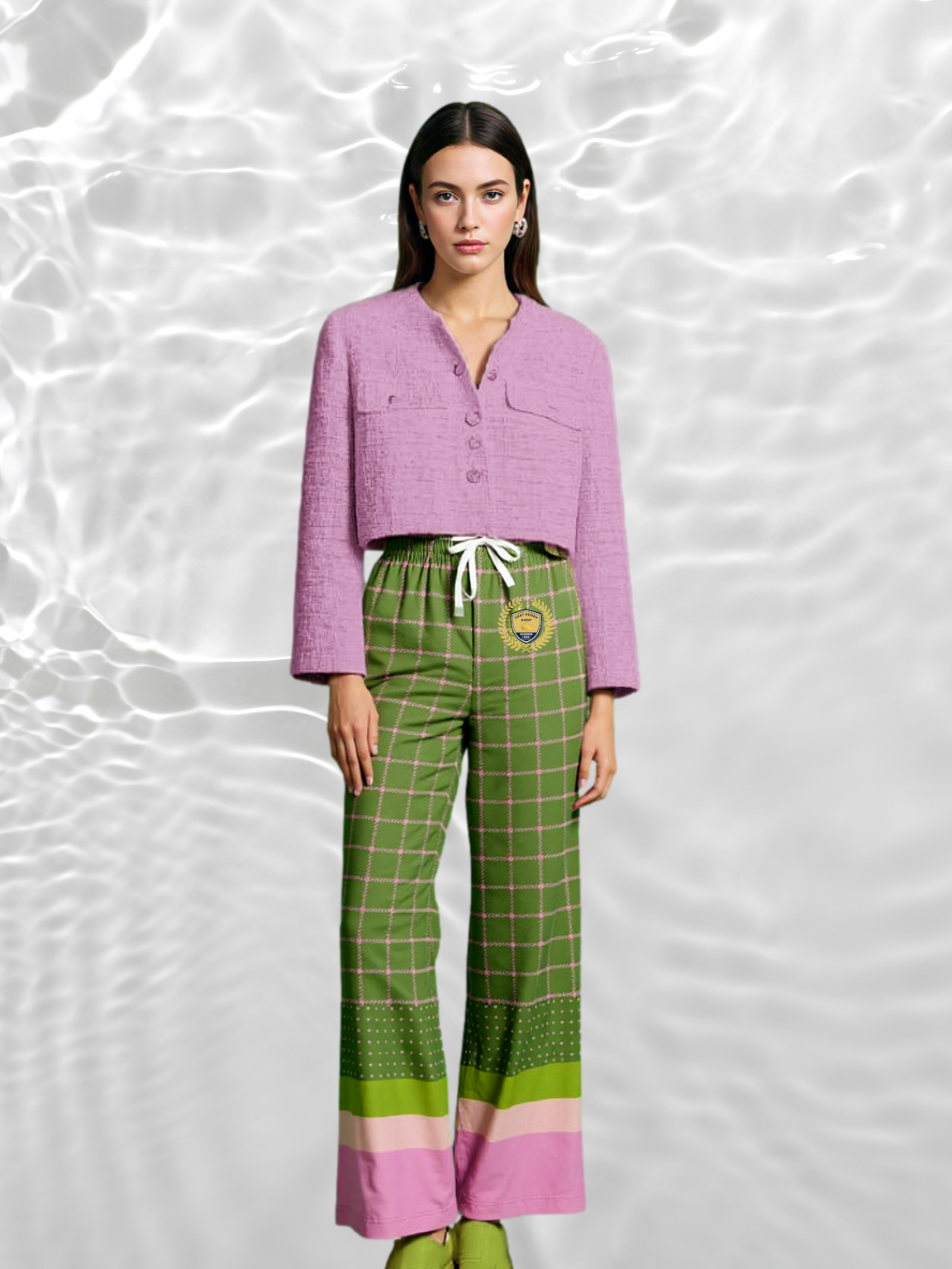 Hopscotch in Green Windowpane Plaid Eco-Poly Wide Leg Pants