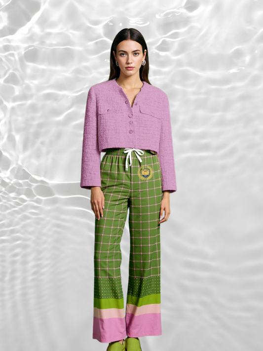 Hopscotch in Green Windowpane Plaid Eco-Poly Wide Leg Pants