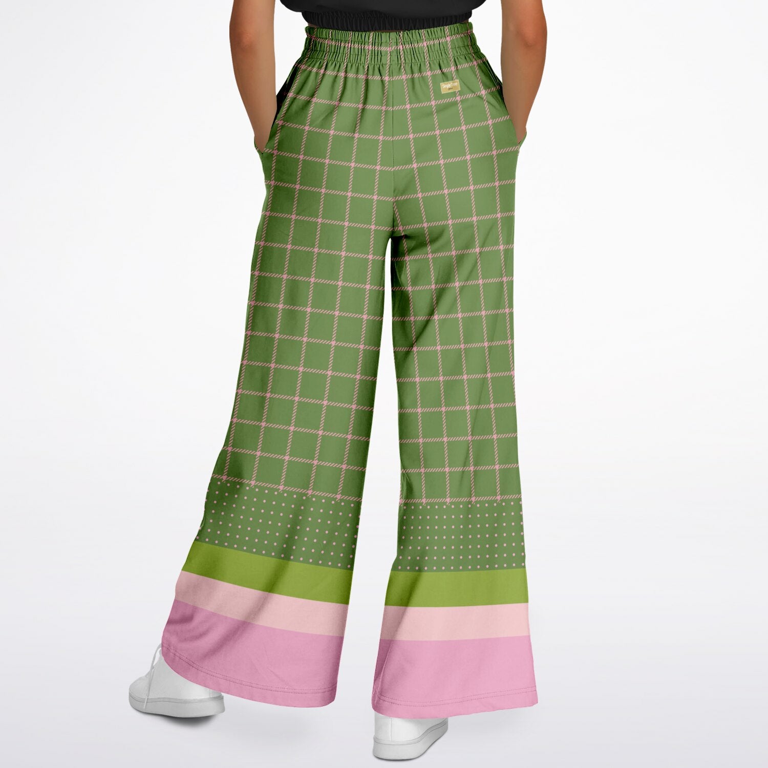 Hopscotch in Green Windowpane Plaid Eco-Poly Wide Leg Pants