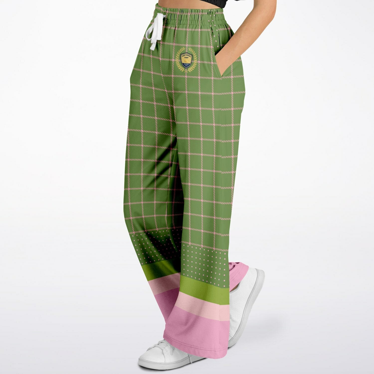 Hopscotch in Green Windowpane Plaid Eco-Poly Wide Leg Pants