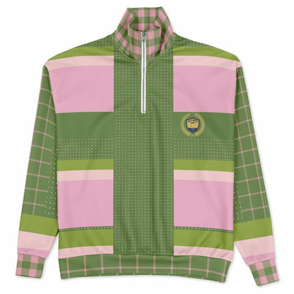 Hopscotch in Green and Pink Windowpane Heavyweight Quarter Zip Unisex Pullover