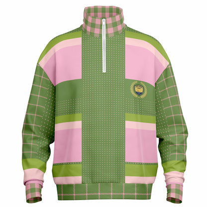Hopscotch in Green and Pink Windowpane Heavyweight Quarter Zip Unisex Pullover