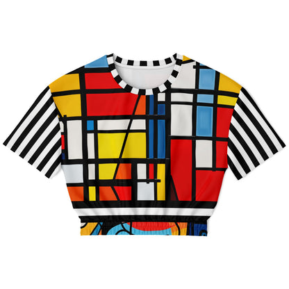 Hopscotch in Primary Geometric Eco-Poly Short Sleeve Cropped Pullover