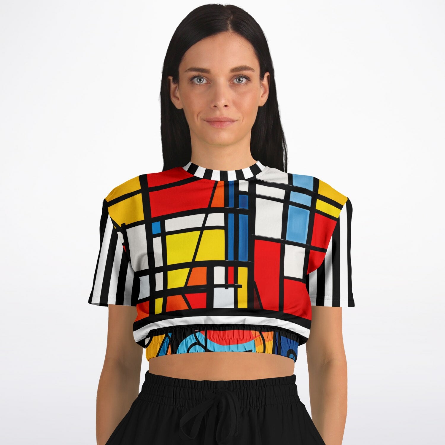 Hopscotch in Primary Geometric Eco-Poly Short Sleeve Cropped Pullover
