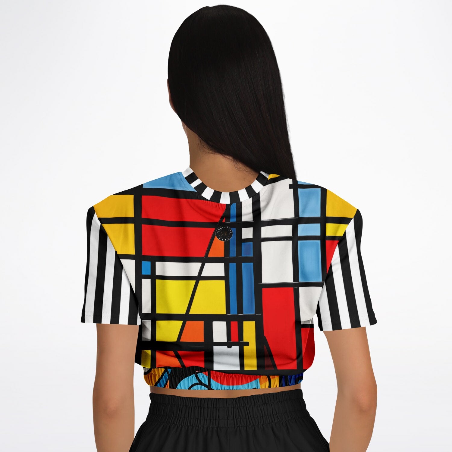 Hopscotch in Primary Geometric Eco-Poly Short Sleeve Cropped Pullover