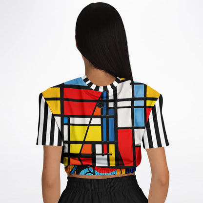 Hopscotch in Primary Geometric Eco-Poly Short Sleeve Cropped Pullover