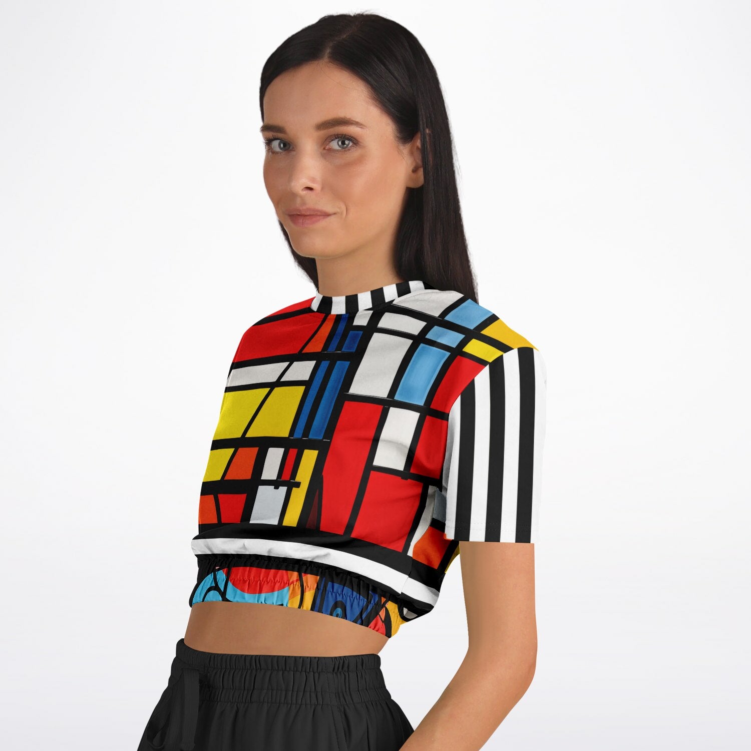 Hopscotch in Primary Geometric Eco-Poly Short Sleeve Cropped Pullover