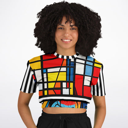 Hopscotch in Primary Geometric Eco-Poly Short Sleeve Cropped Pullover