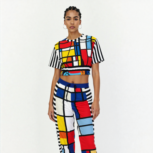 Hopscotch in Primary Geometric Eco-Poly Unisex Joggers