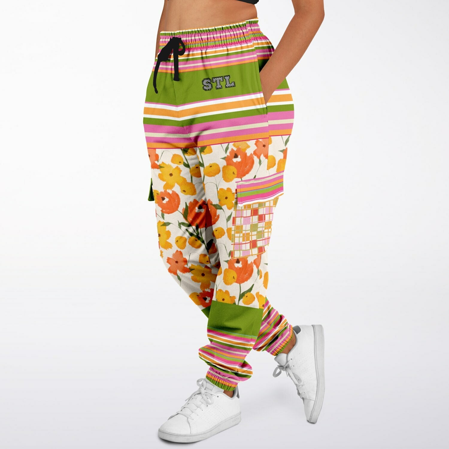 Hopscotch My Hippie Gingham Floral Eco-Poly Cargo Joggers