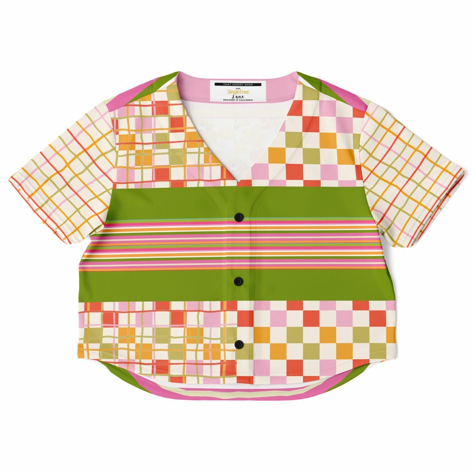 Hopscotch My Hippie Gingham Floral Eco-Poly Cropped Baseball Jersey
