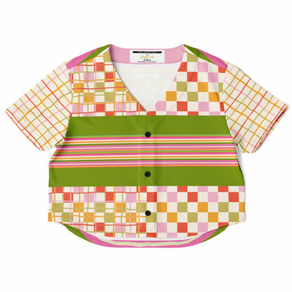 Hopscotch My Hippie Gingham Floral Eco-Poly Cropped Baseball Jersey