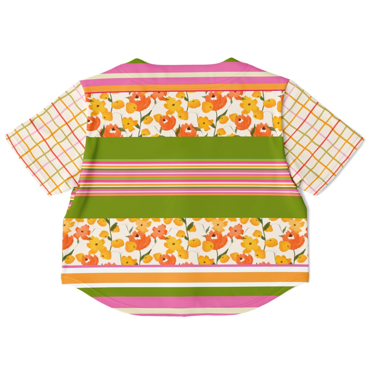 Hopscotch My Hippie Gingham Floral Eco-Poly Cropped Baseball Jersey