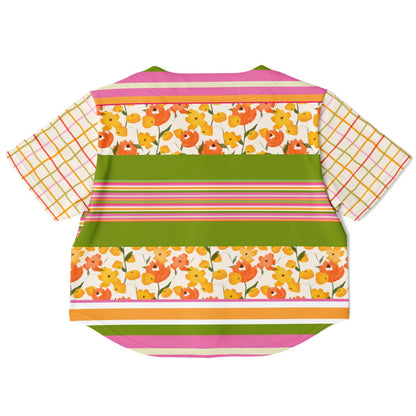 Hopscotch My Hippie Gingham Floral Eco-Poly Cropped Baseball Jersey