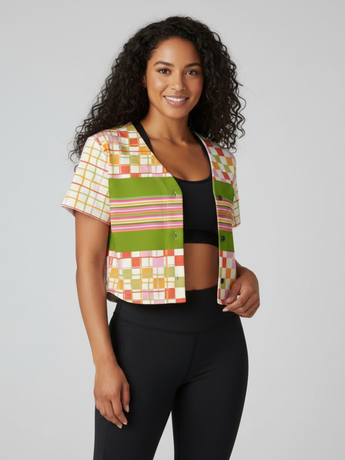 Hopscotch My Hippie Gingham Floral Eco-Poly Cropped Baseball Jersey