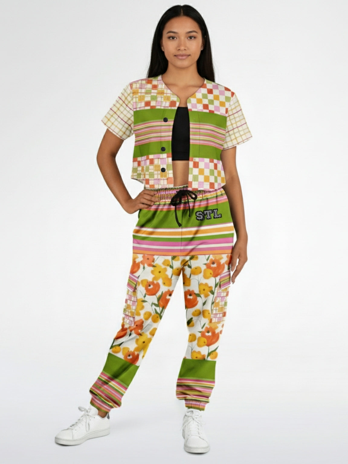 Hopscotch My Hippie Gingham Floral Eco-Poly Cropped Baseball Jersey