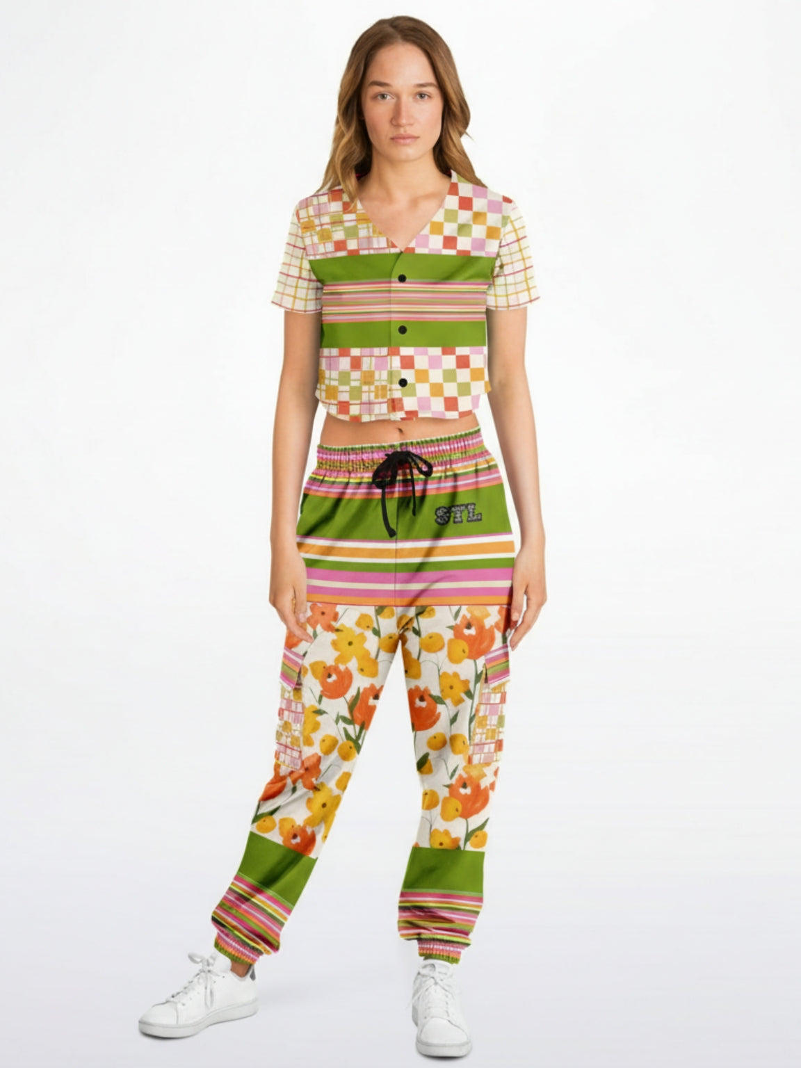 Hopscotch My Hippie Gingham Floral Eco-Poly Cropped Baseball Jersey