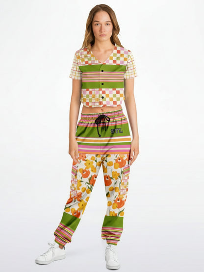 Hopscotch My Hippie Gingham Floral Eco-Poly Cropped Baseball Jersey