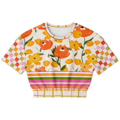 Hopscotch My Hippie Gingham Floral Plaid Eco-Poly Short Sleeve Cropped Pullover