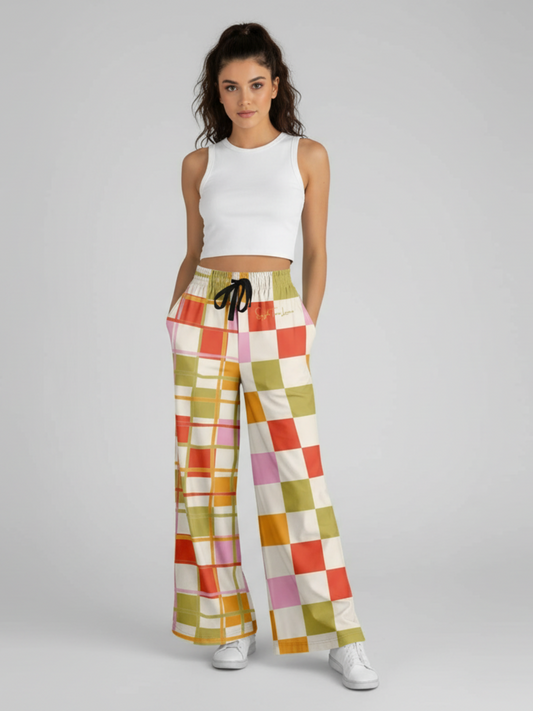Hopscotch My Hippie Gingham Plaid Eco-Poly Wide Leg Pants