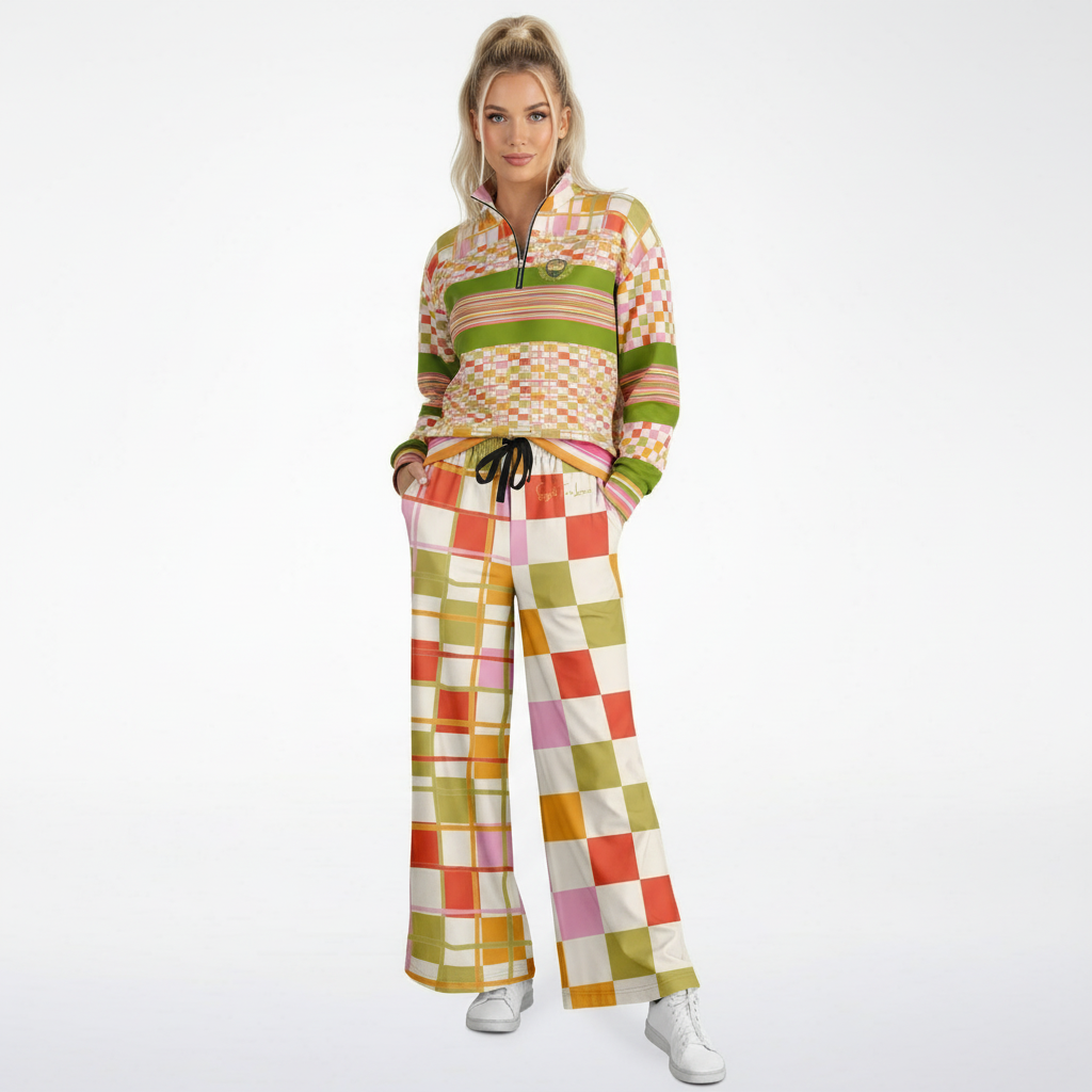 Hopscotch My Hippie Gingham Plaid Heavyweight Oversized Quarter Zip Sweatshirt