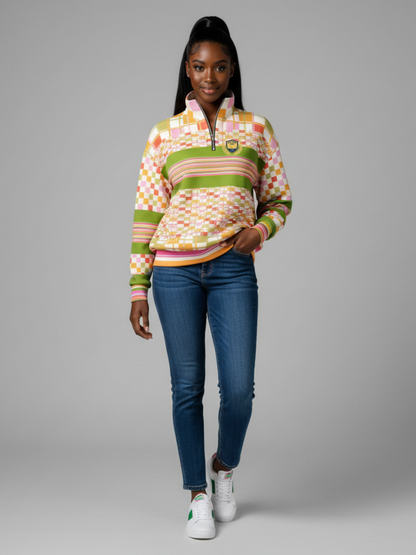 Hopscotch My Hippie Gingham Plaid Heavyweight Oversized Quarter Zip Sweatshirt