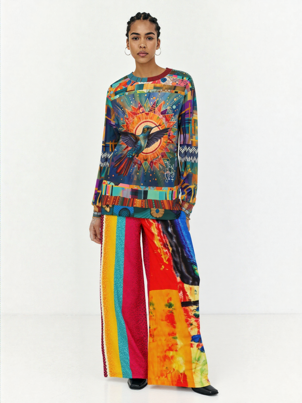 Esplanade Abstract and Colorblock Striped Eco-Poly Wide Leg Pants