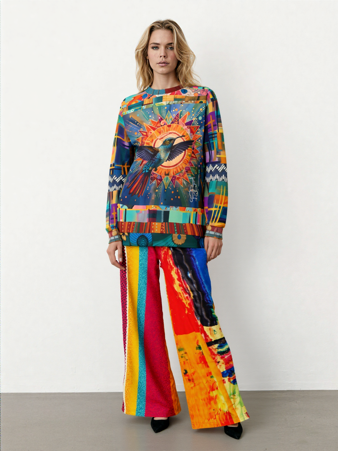 Esplanade Abstract and Colorblock Striped Eco-Poly Wide Leg Pants