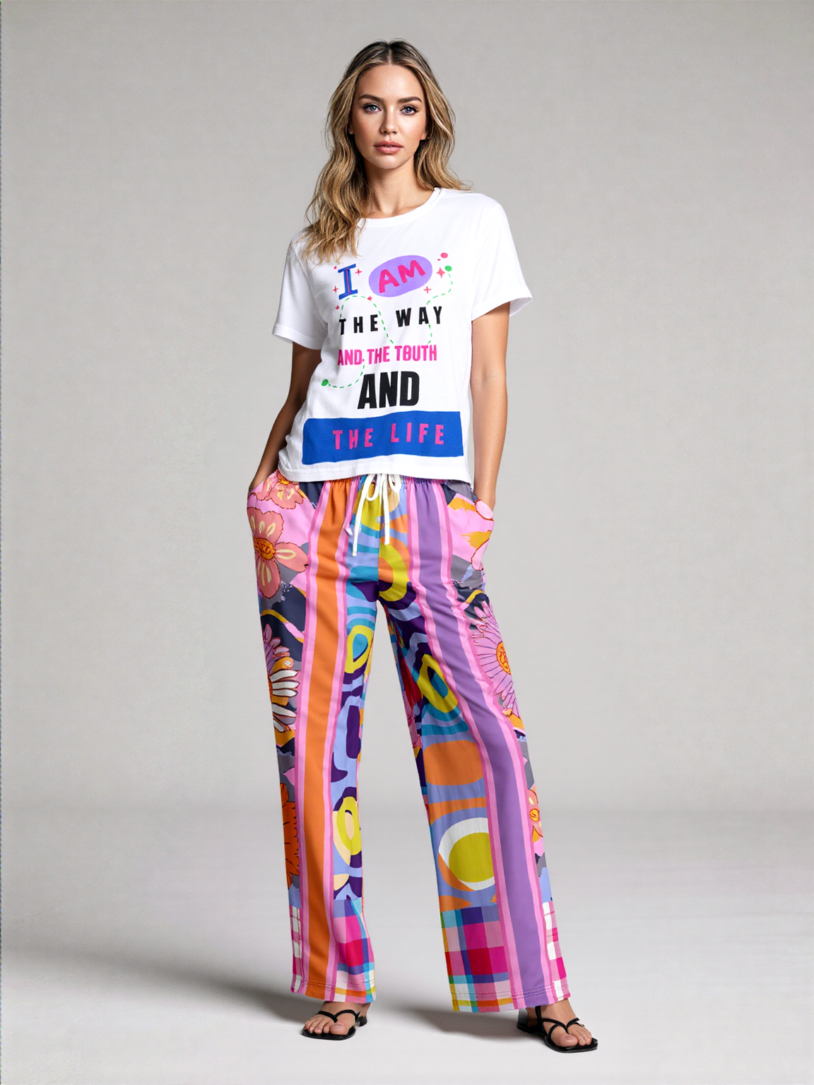 Mercury Retrograde Floral Plaid Eco-Poly Wide Leg Pants