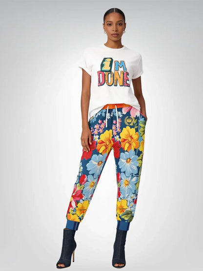 Emperor Cat in Rose Floral Eco-Poly Unisex Joggers