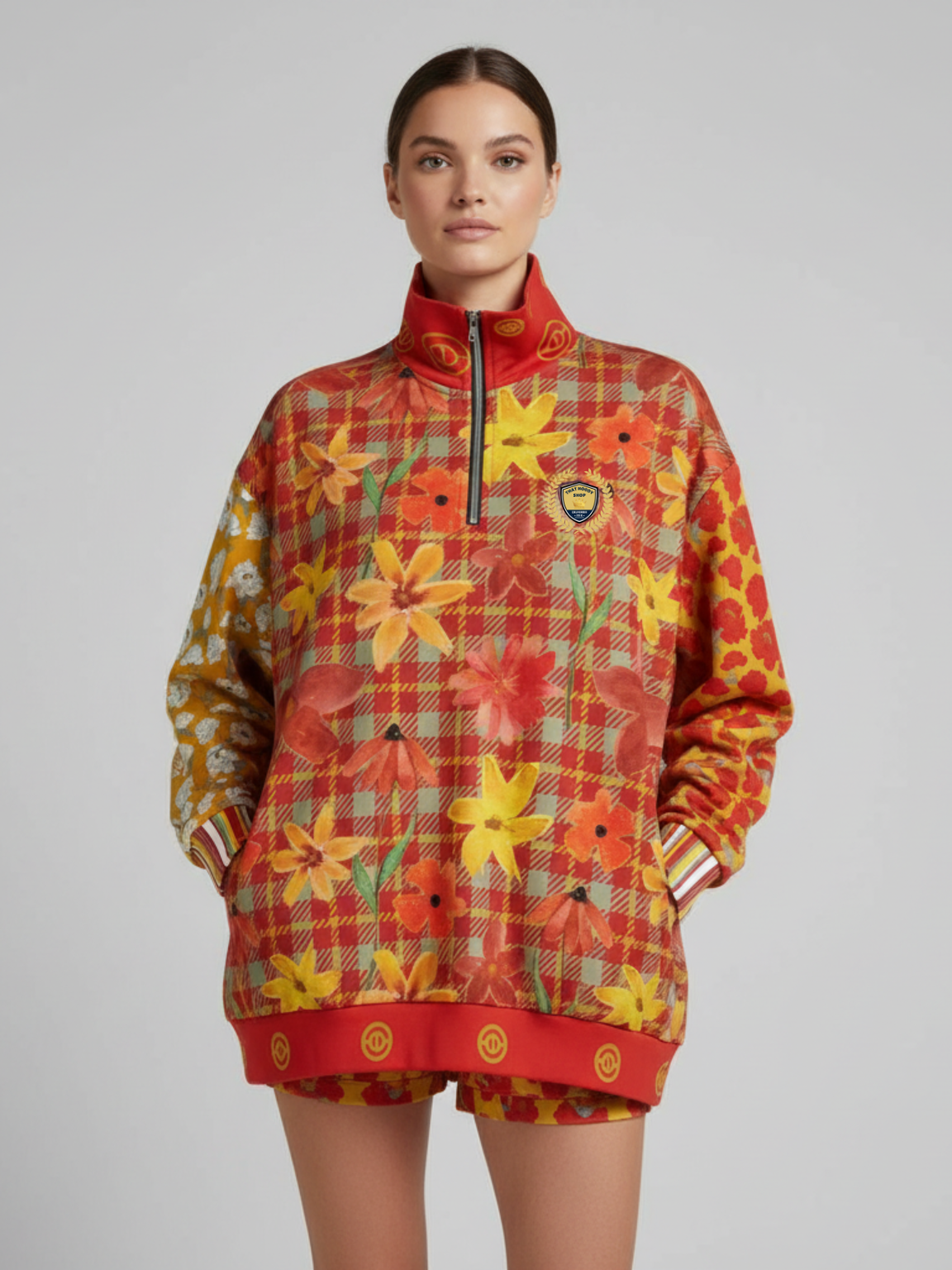 Imperial Blossom in Peonies Heavyweight Oversized Quarter Zip Sweatshirt