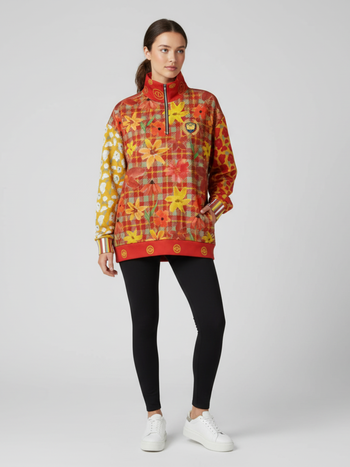 Imperial Blossom in Peonies Heavyweight Oversized Quarter Zip Sweatshirt