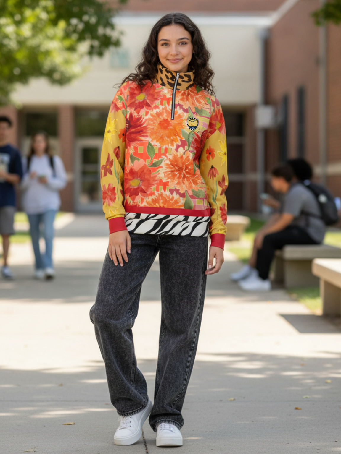 My Hippie Island Floral Heavyweight Oversized Quarter Zip Sweatshirt