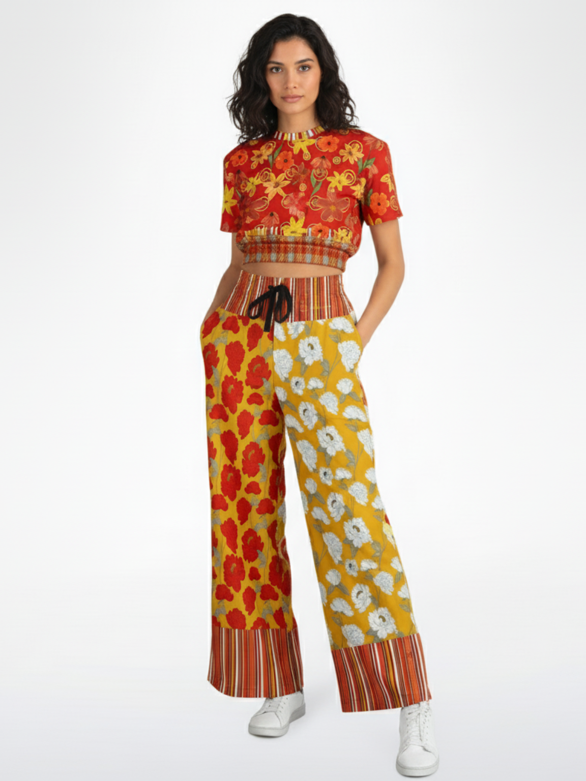 Imperial Blossom in Peonies Eco-Poly Wide Leg Pants