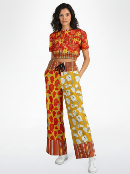 Imperial Blossom in Peonies Eco-Poly Wide Leg Pants
