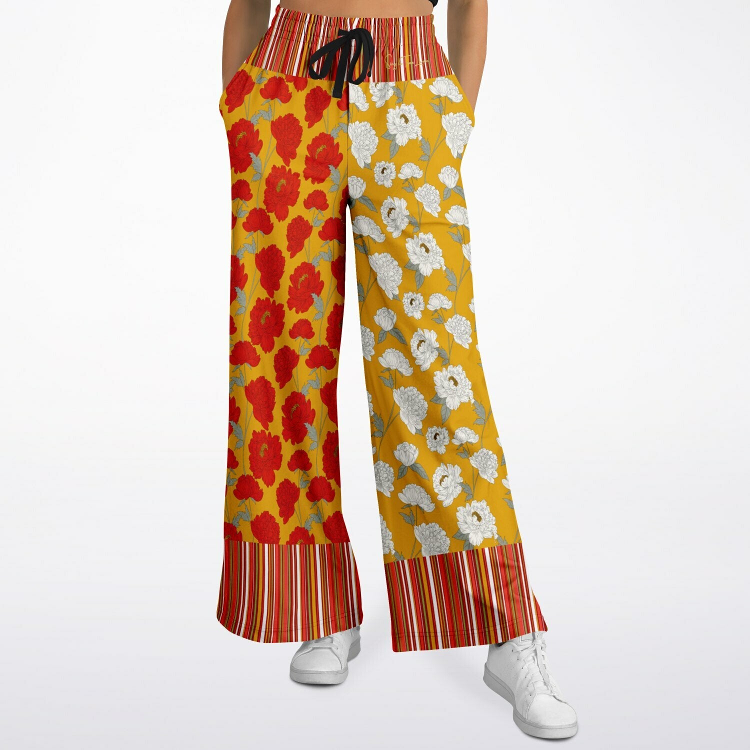 Imperial Blossom in Peonies Eco-Poly Wide Leg Pants